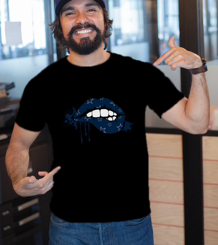 Dripping Lips Blue Star Pattern Cowboys T-Shirt