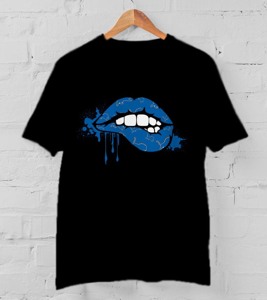 Dripping Blue Lips With White Lions Outline T-Shirt