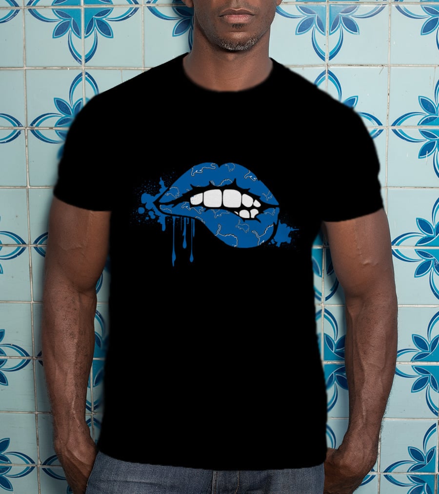 Dripping Blue Lips With White Lions Outline T-Shirt