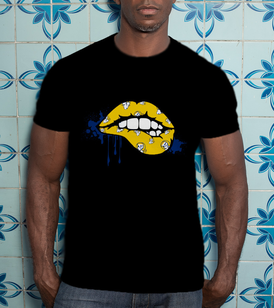 Dripping Lips Los Angeles Rams Yellow Blue Paint Splatter T-Shirt
