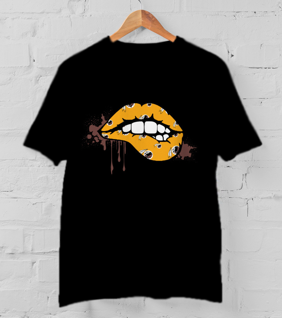 Dripping Lips Patterned With Iconic Redskins Logos T-Shirt