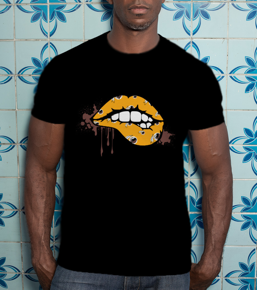 Dripping Lips Patterned With Iconic Redskins Logos T-Shirt