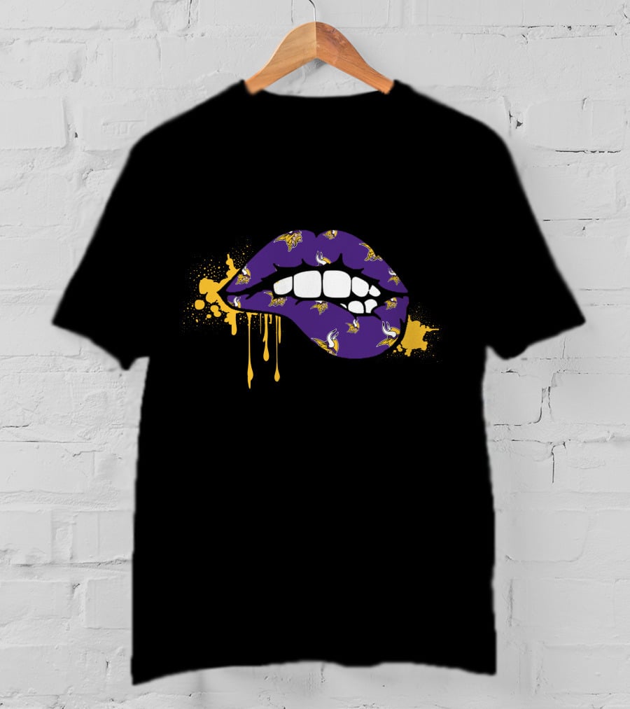Dripping Lips Purple With Vikings Logos T-Shirt