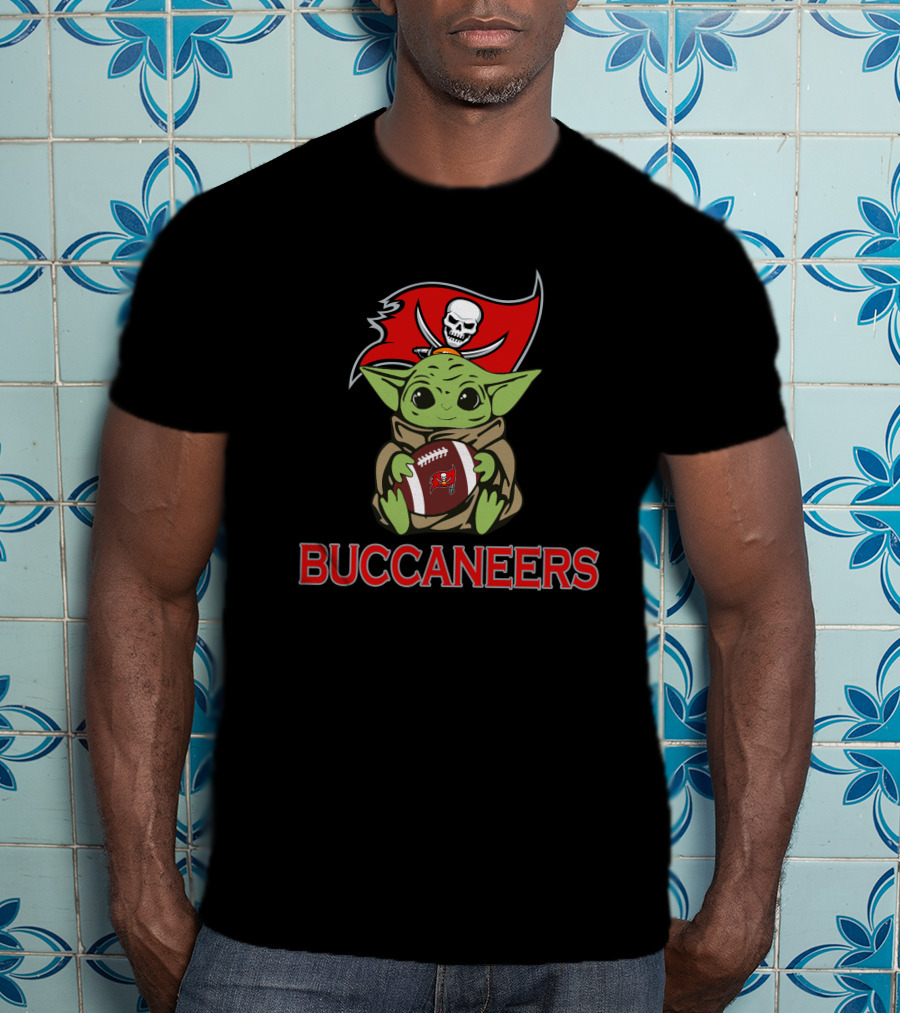 Buccaneers Baby Yoda Holding Football Star Wars T-Shirt