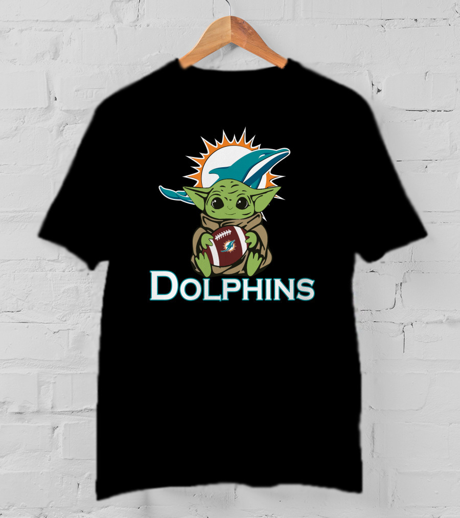Dolphins Baby Yoda Star Wars Football Fusion T-Shirt