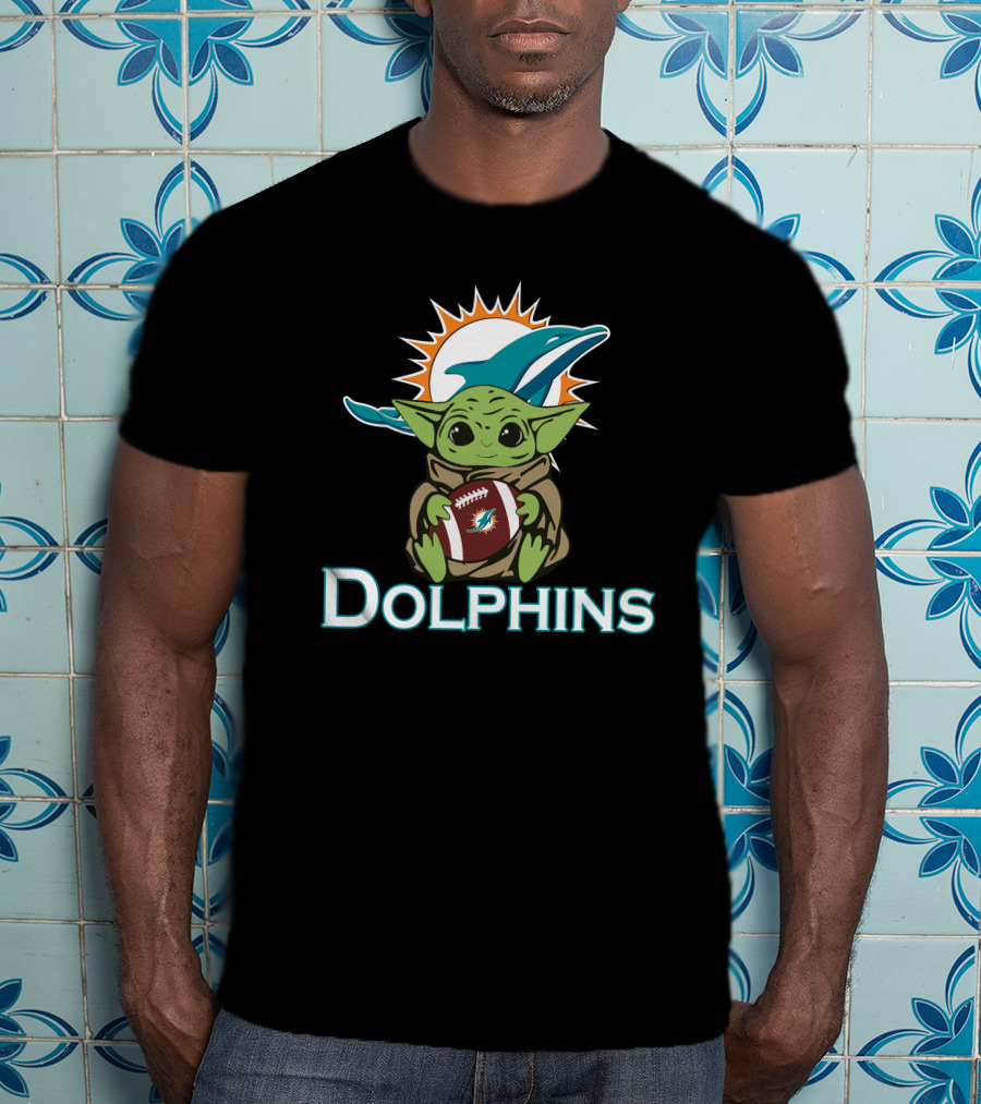Dolphins Baby Yoda Star Wars Football Fusion T-Shirt