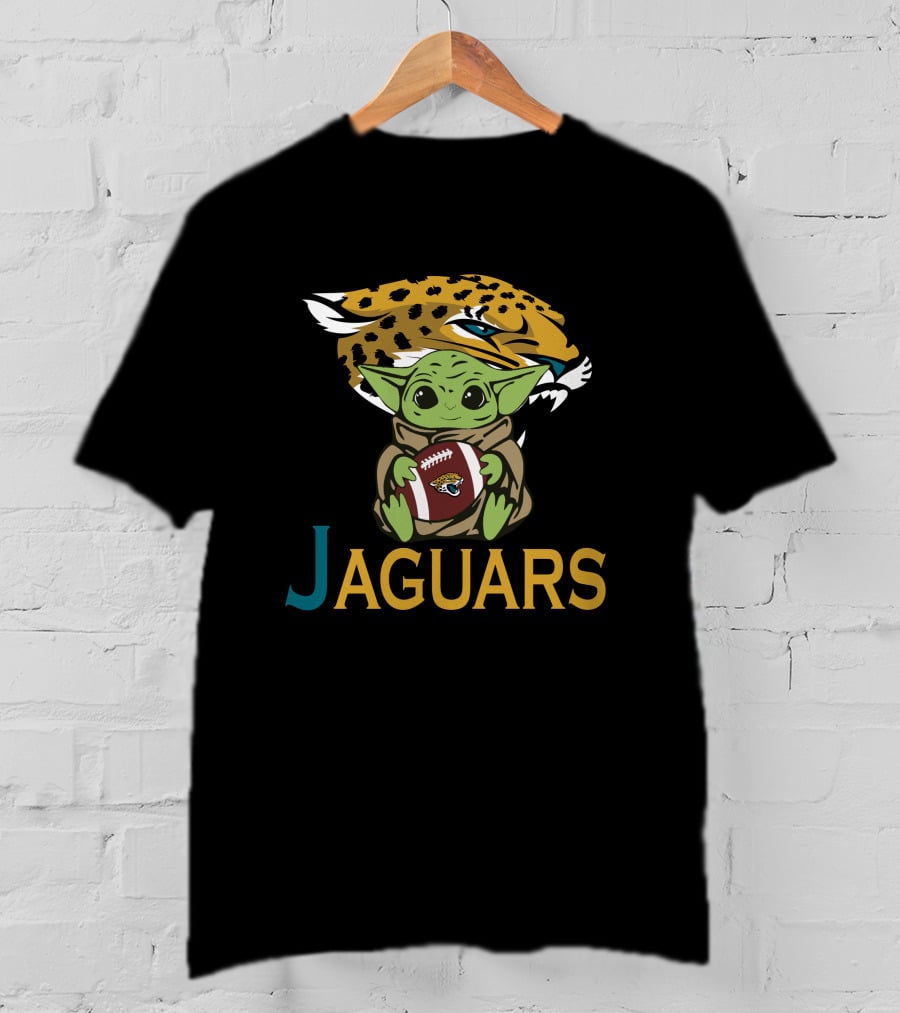 Jaguars Baby Yoda Holding Football Star Wars T-Shirt
