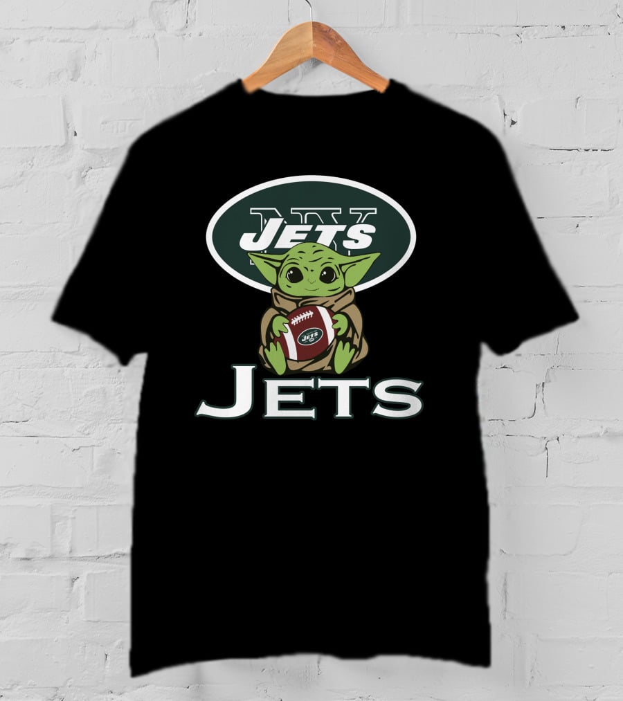 Jets Baby Yoda Star Wars Holding Football T-Shirt