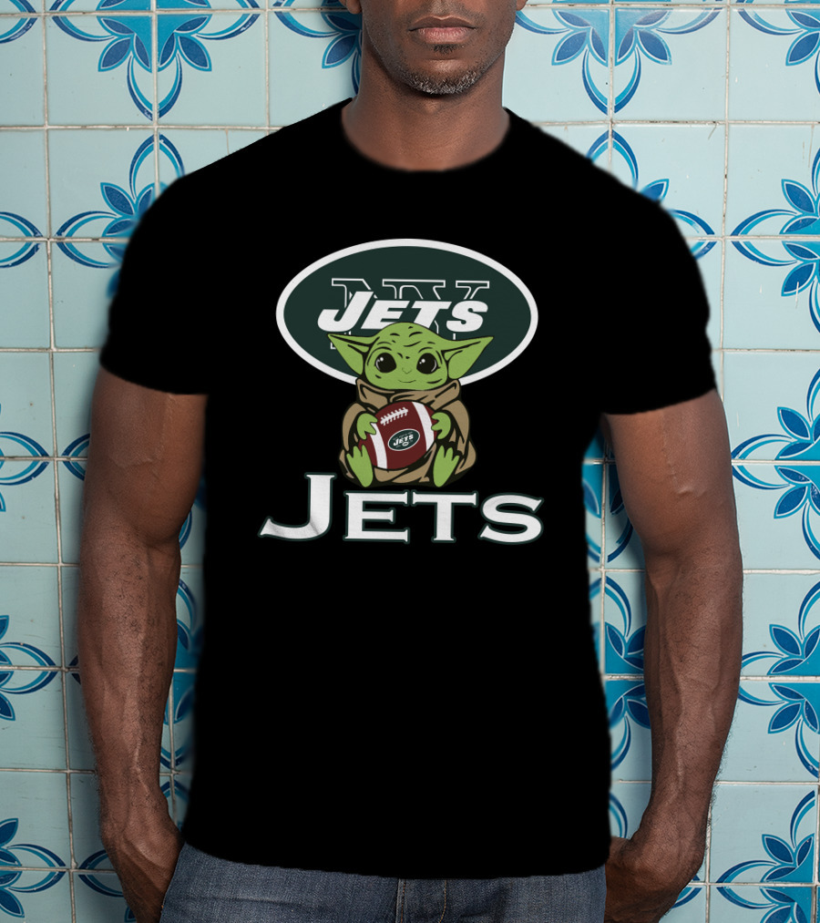 Jets Baby Yoda Star Wars Holding Football T-Shirt