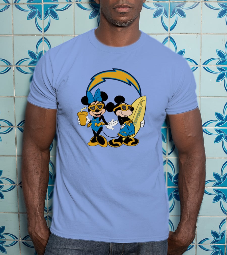 Chargers Mickey Happy Vacation Surfer Duo With Heart Sunglasses T-Shirt