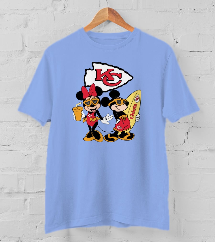 Chiefs Mickey And Minnie Vacation Kc Football Surfboard Fun T-Shirt