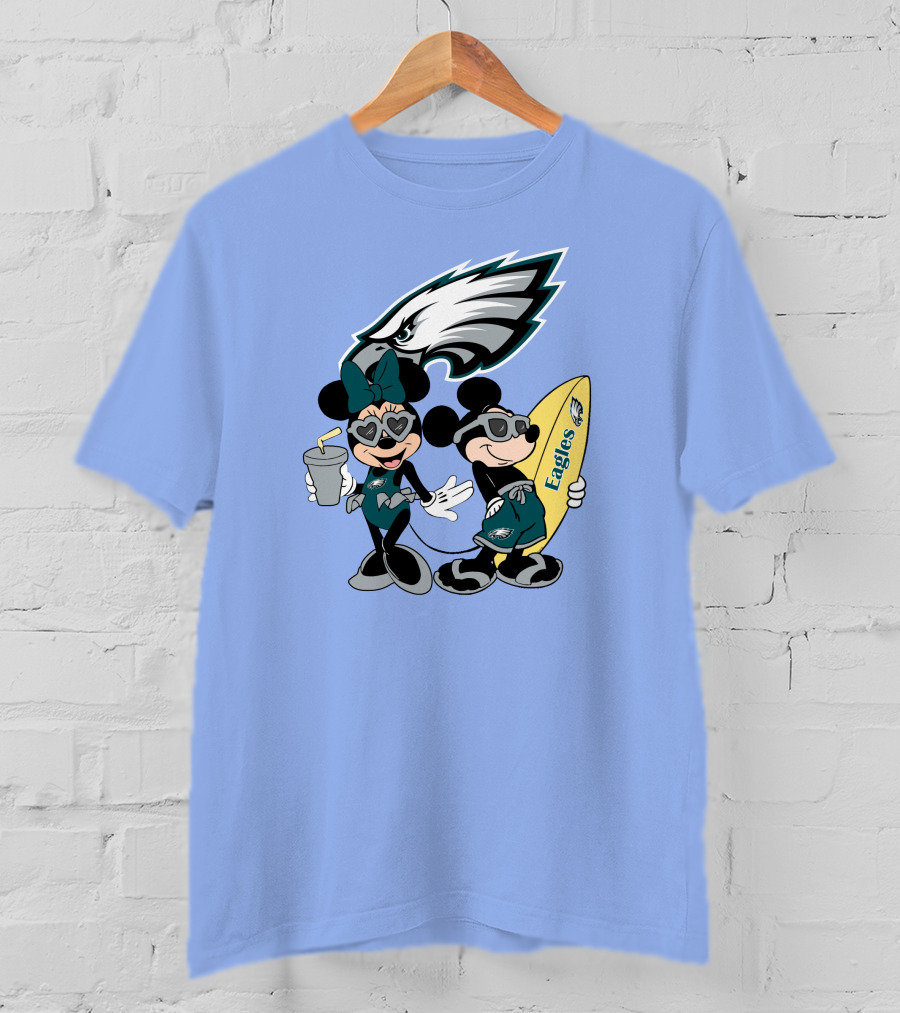 Eagles Mickey And Minnie Vacation With Surfboard And Cold Drink T-Shirt