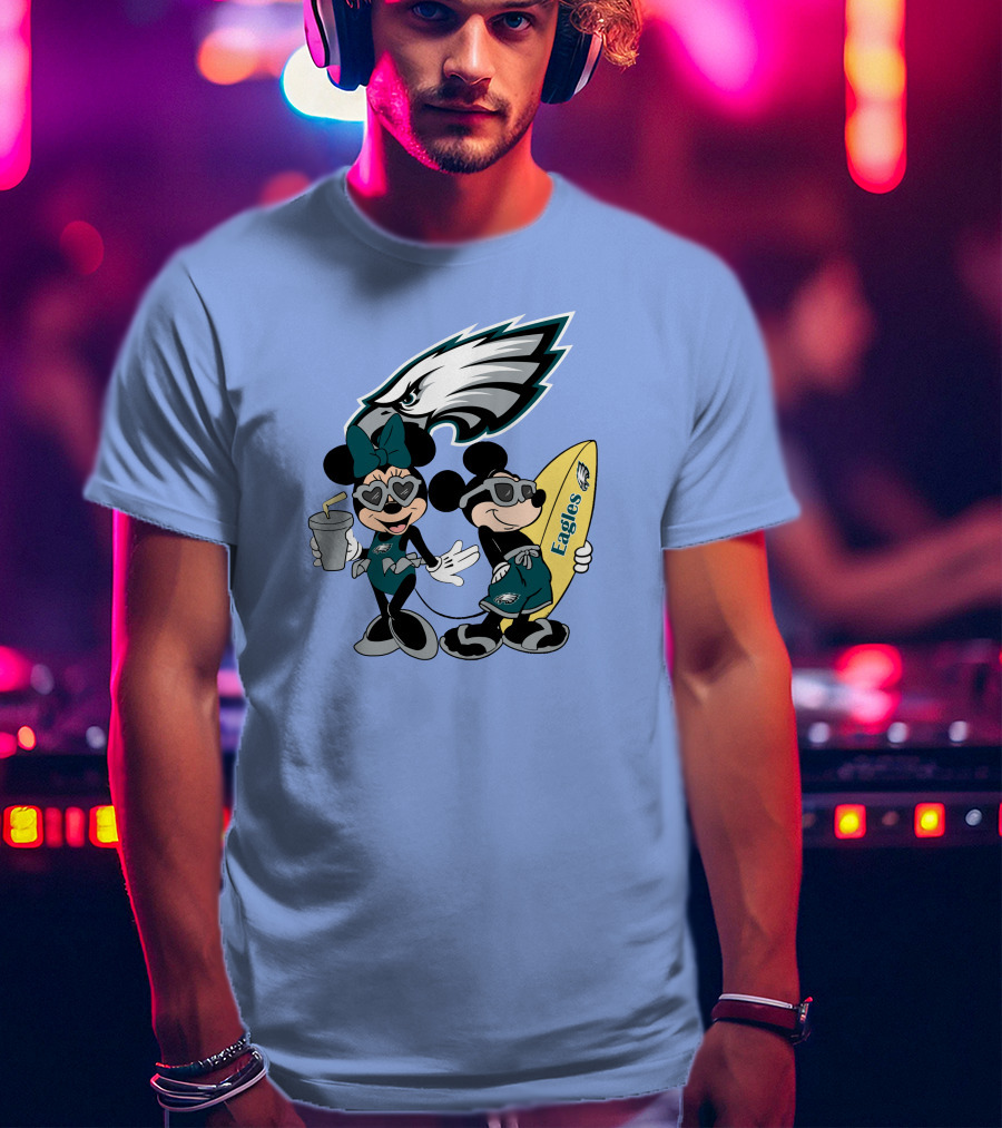 Eagles Mickey And Minnie Vacation With Surfboard And Cold Drink T-Shirt