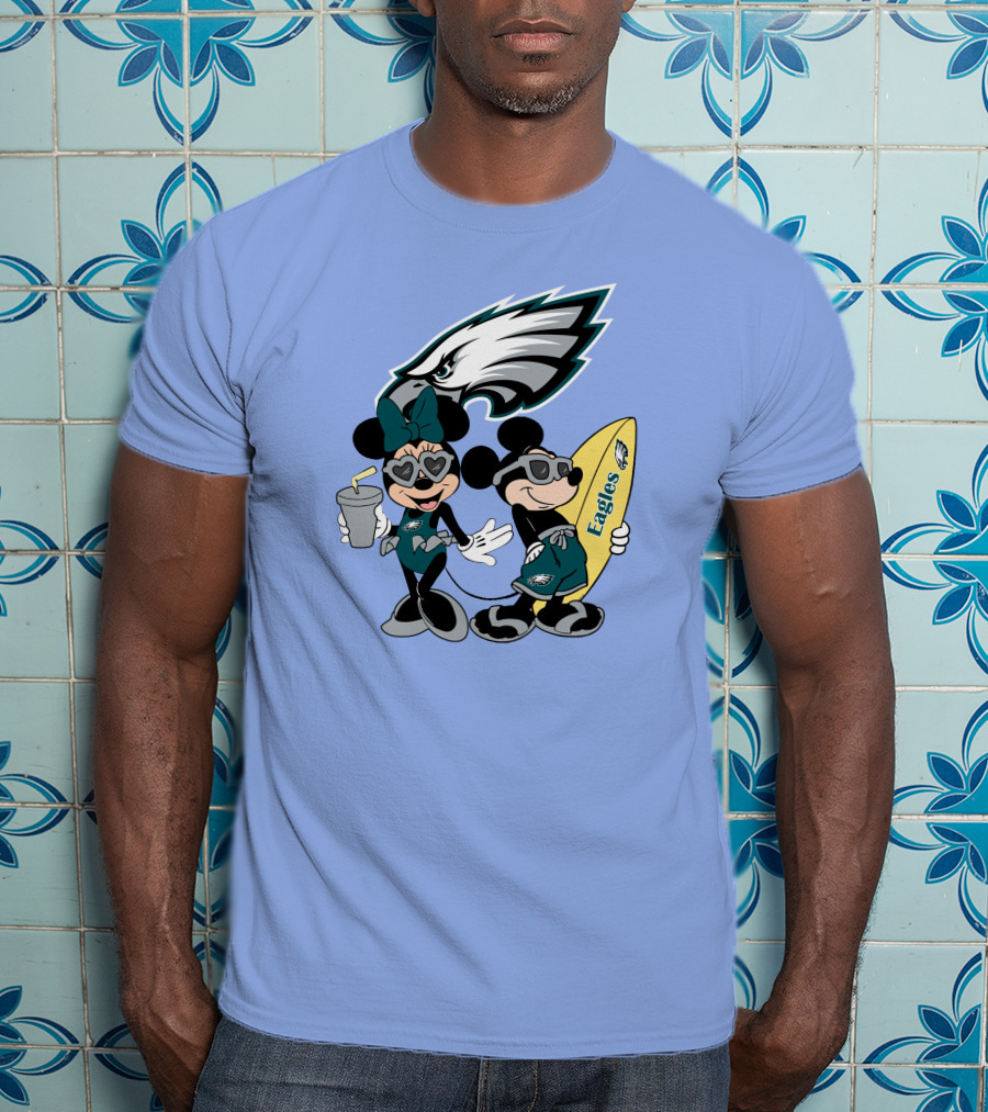 Eagles Mickey And Minnie Vacation With Surfboard And Cold Drink T-Shirt