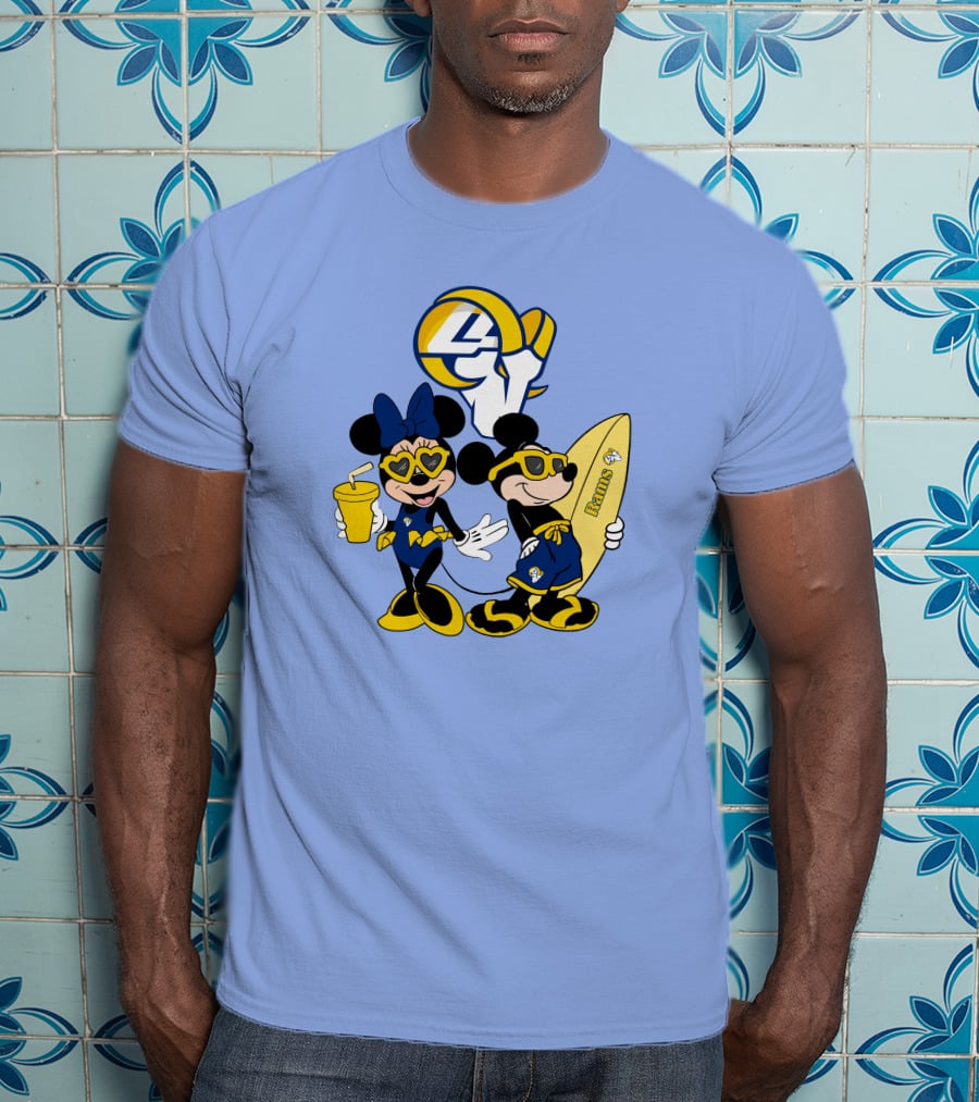 Rams Mickey Happy Vacation Football Surf Adventure T-Shirt