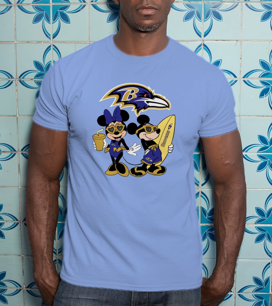 Ravens Mickey Minnie Vacation Surfing Football Fan Celebration T-Shirt