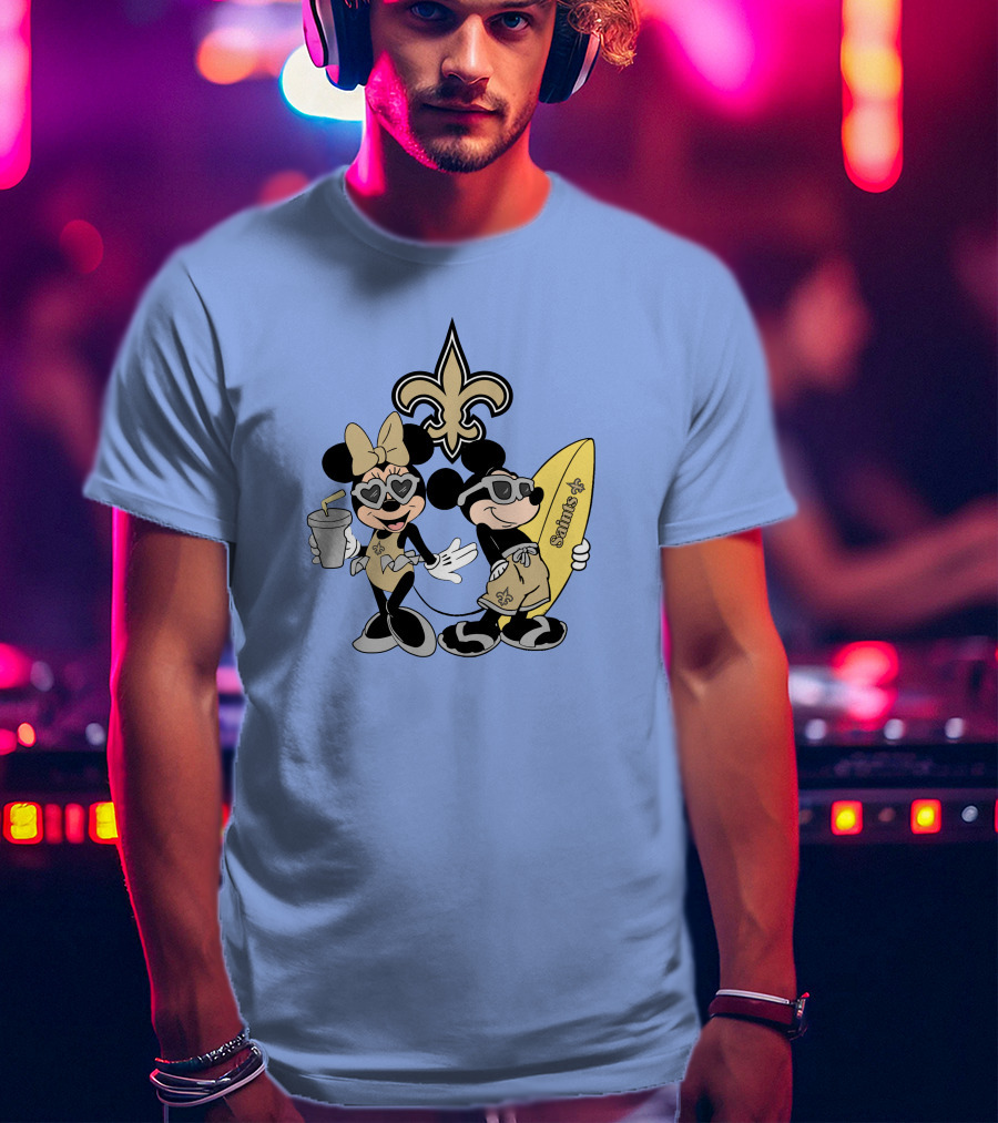 Saints Mickey Happy Vacation Fleur-De-Lis Surfboard T-Shirt