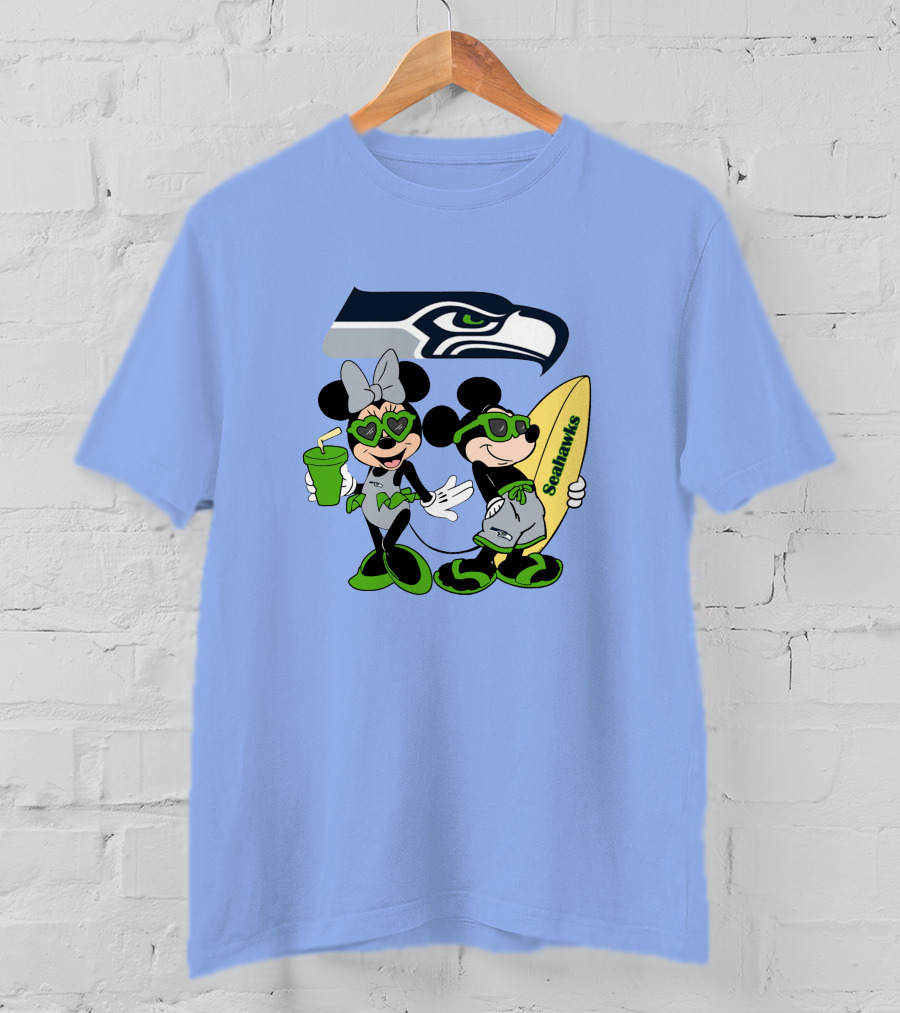 Seahawks Mickey And Minnie Happy Vacation Surfing Adventure T-Shirt