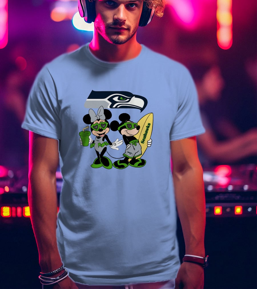 Seahawks Mickey And Minnie Happy Vacation Surfing Adventure T-Shirt