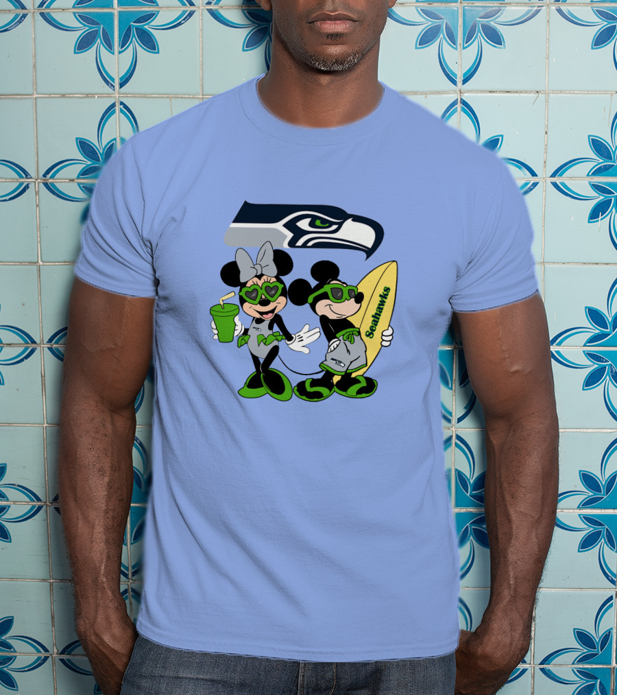 Seahawks Mickey And Minnie Happy Vacation Surfing Adventure T-Shirt