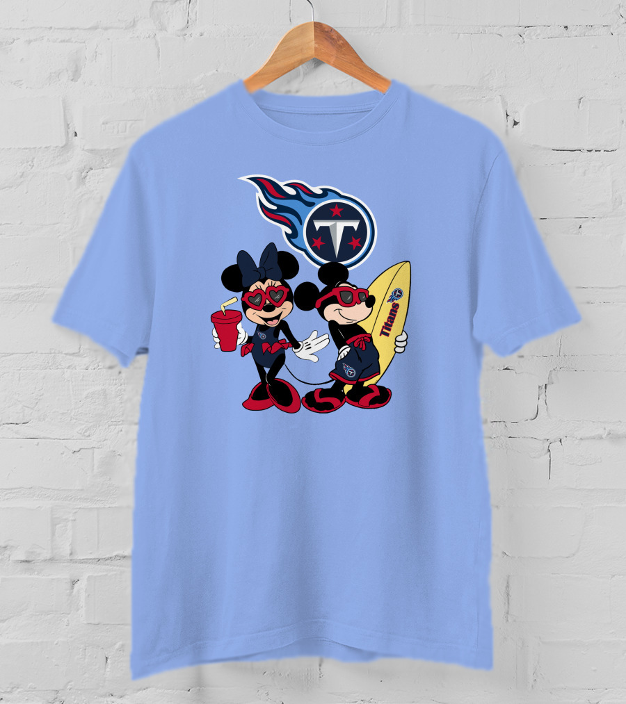 Titans Mickey Minnie Vacation With Tennessee Surfboard And Soda T-Shirt
