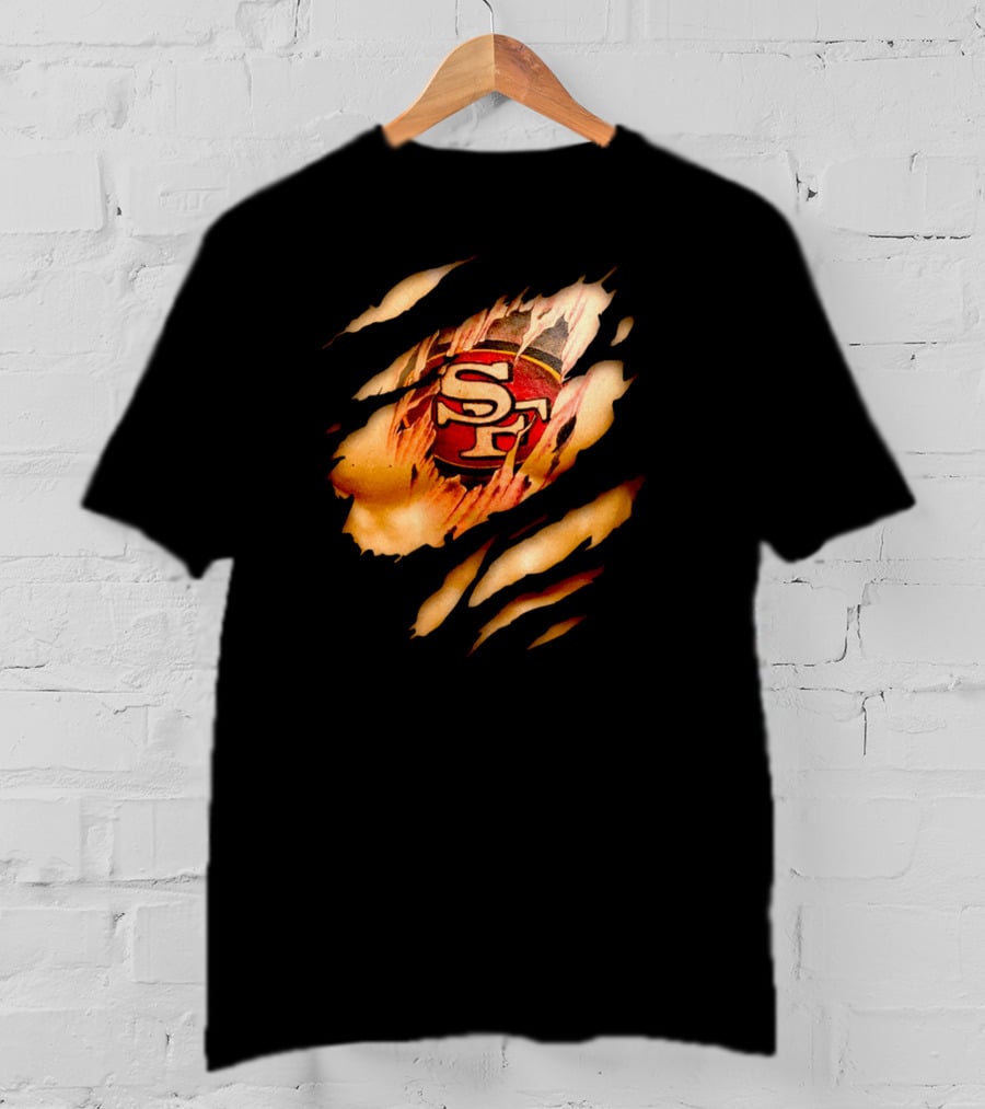 49ers Sf Logo Tattoo Effect Ripped Skin T-Shirt