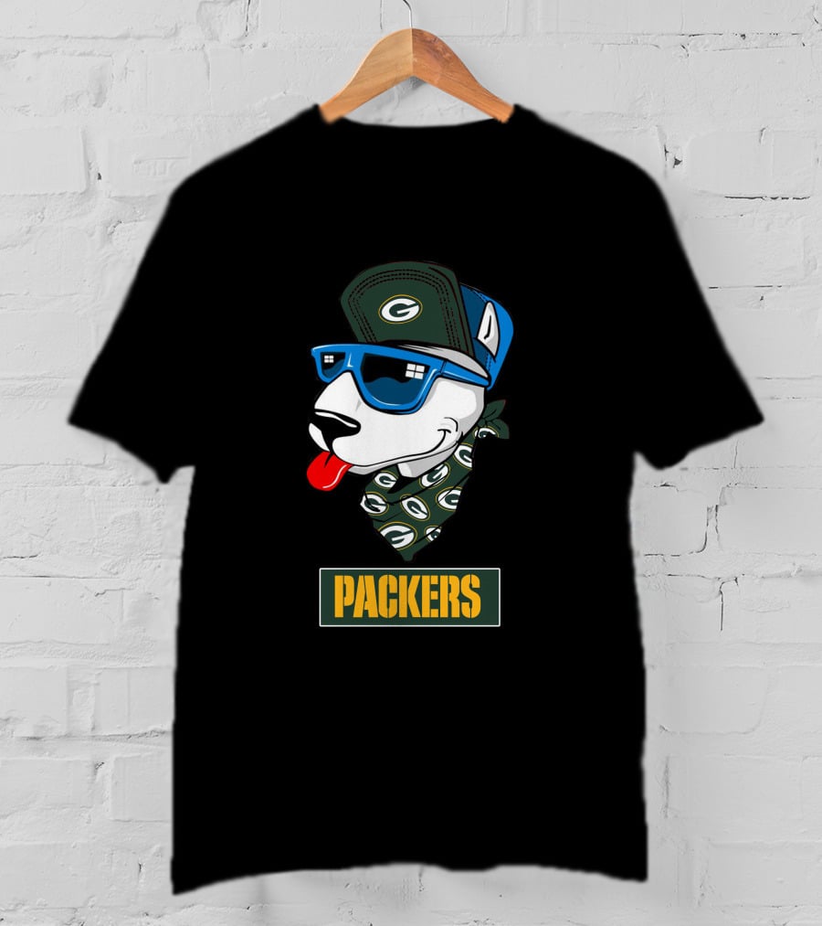 Packers Bull Terrier With Cap And Bandana T-Shirt