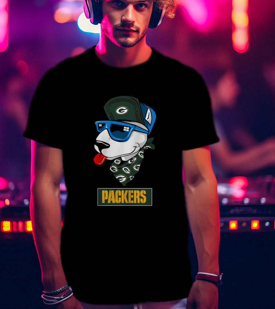 Packers Bull Terrier With Cap And Bandana T-Shirt