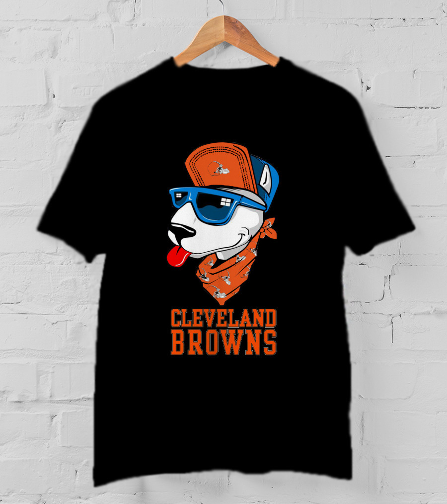 Cleveland Browns Bull Terrier With Sunglasses And Bandana T-Shirt