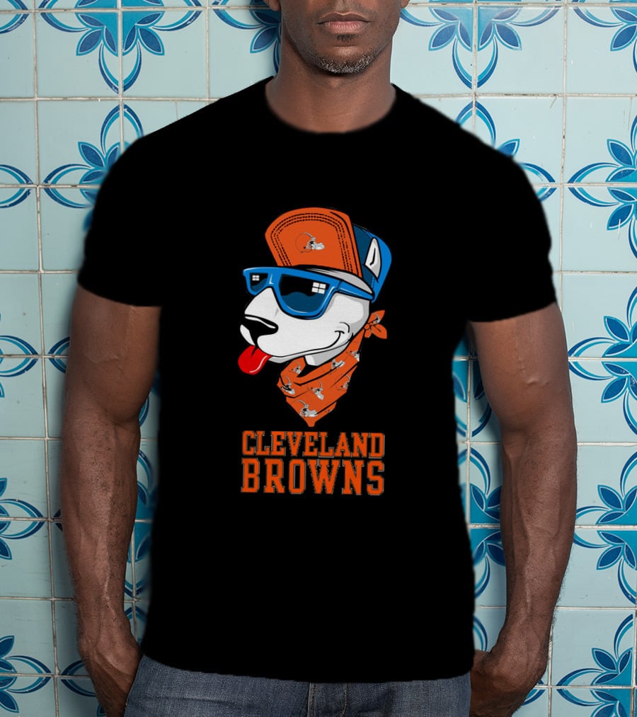 Cleveland Browns Bull Terrier With Sunglasses And Bandana T-Shirt