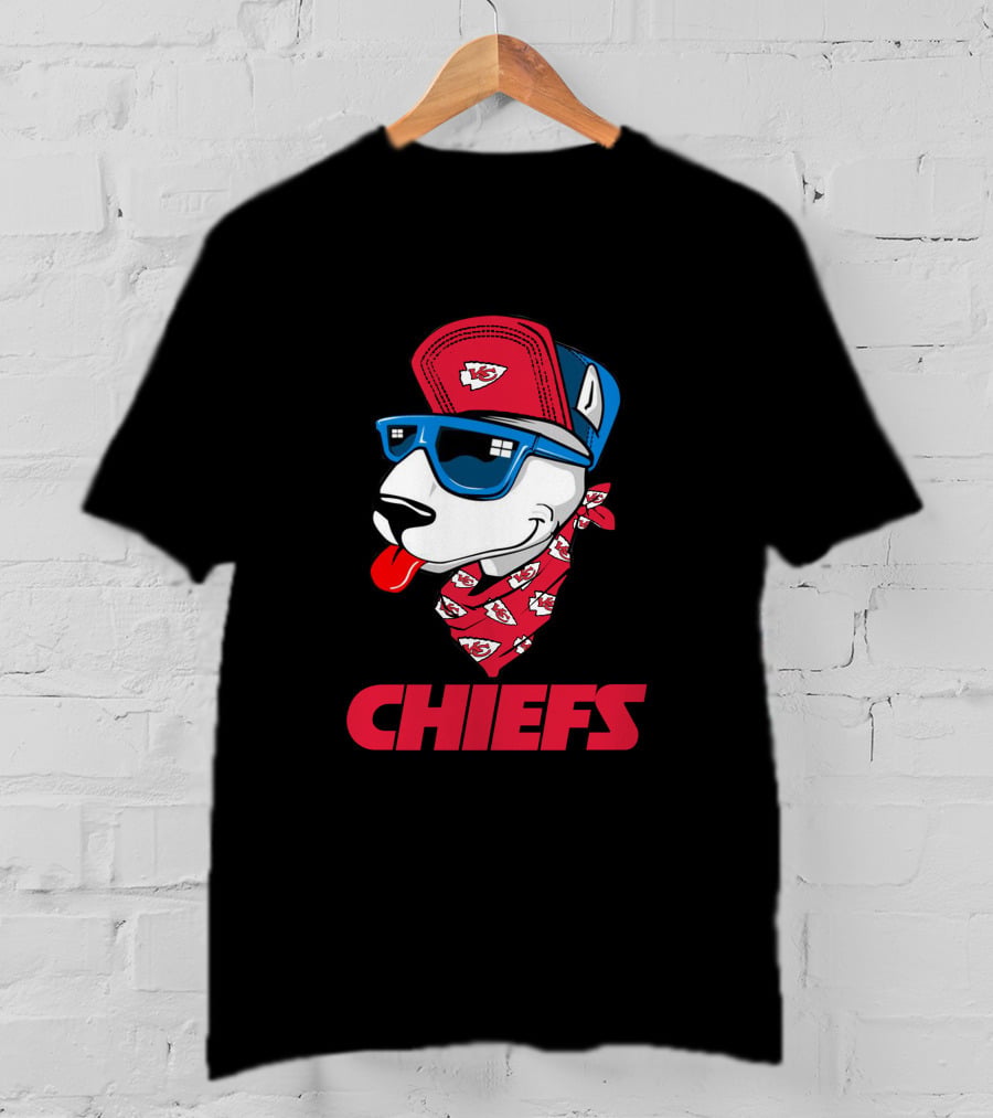 Chiefs Bull Terrier With Red Cap And Sunglasses T-Shirt