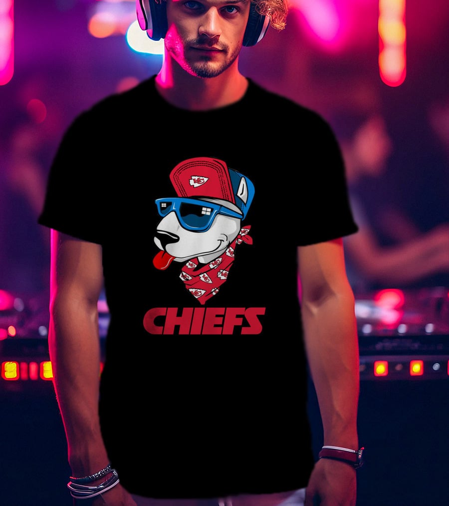 Chiefs Bull Terrier With Red Cap And Sunglasses T-Shirt
