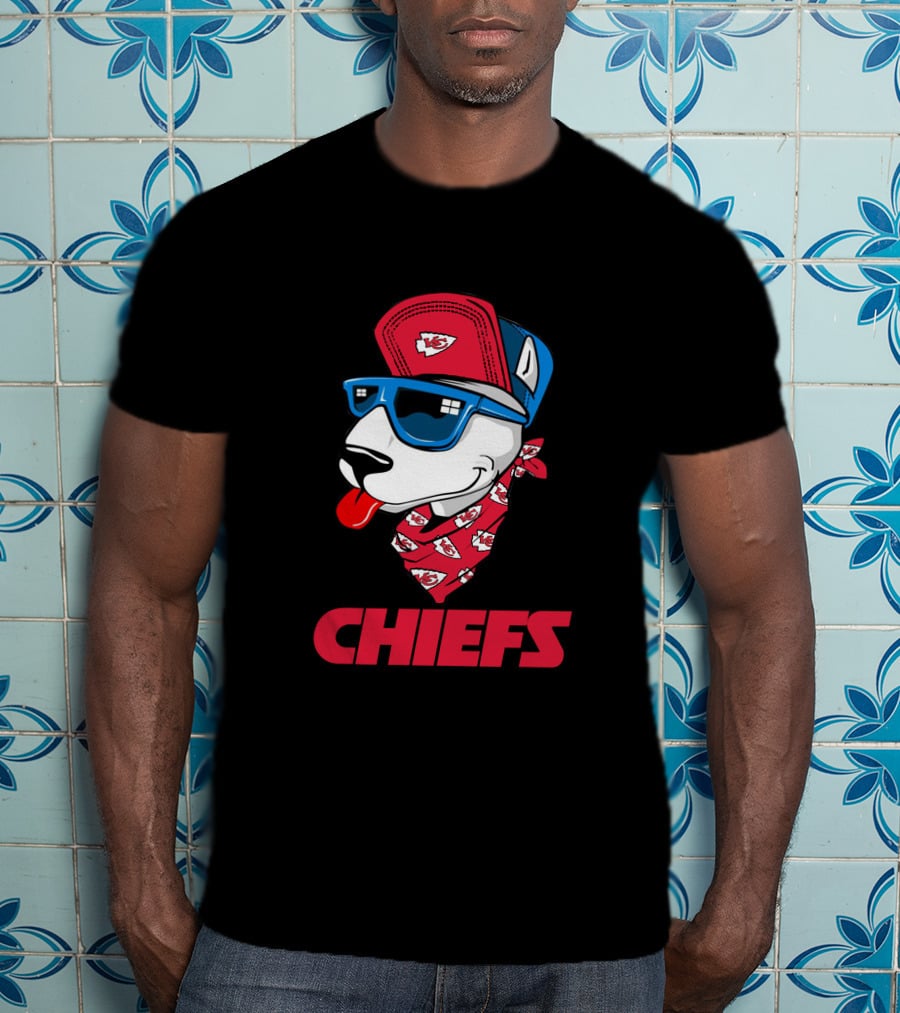 Chiefs Bull Terrier With Red Cap And Sunglasses T-Shirt