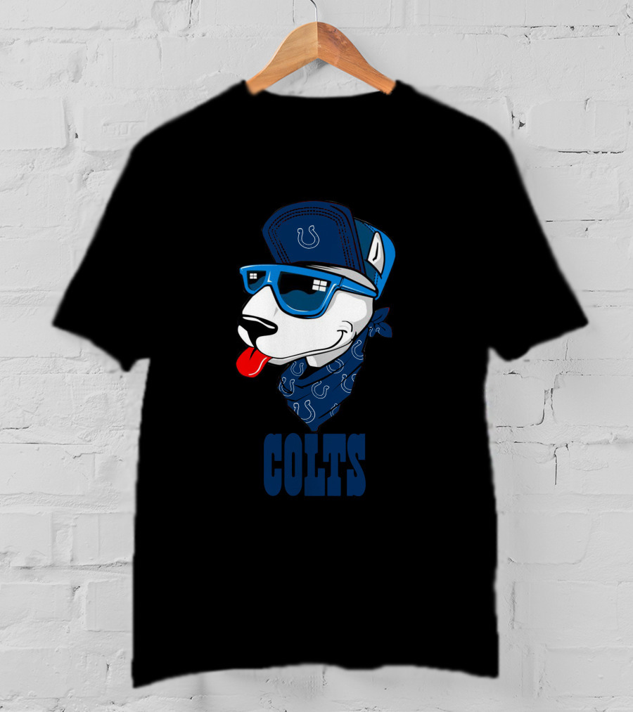 Colts Bull Terrier Wearing Sunglasses And Bandana With Horseshoe T-Shirt