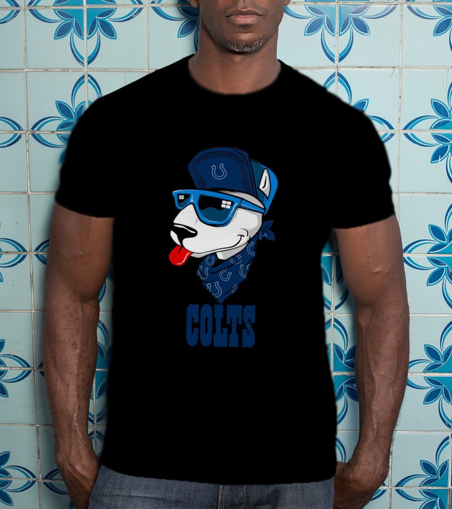 Colts Bull Terrier Wearing Sunglasses And Bandana With Horseshoe T-Shirt