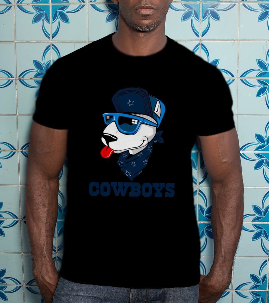 Cowboys Bull Terrier In Blue Sunglasses And Bandana T-Shirt