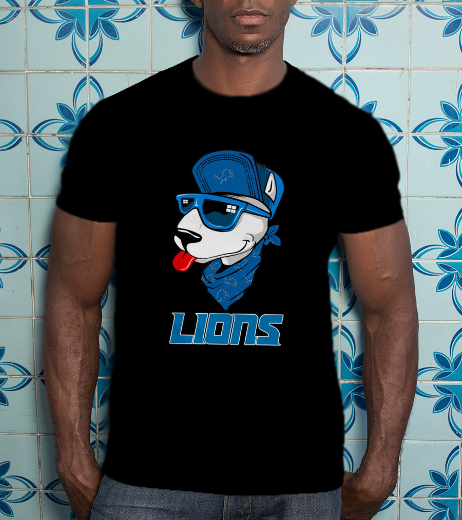 Lions Cool Bull Terrier With Hat And Sunglasses T-Shirt