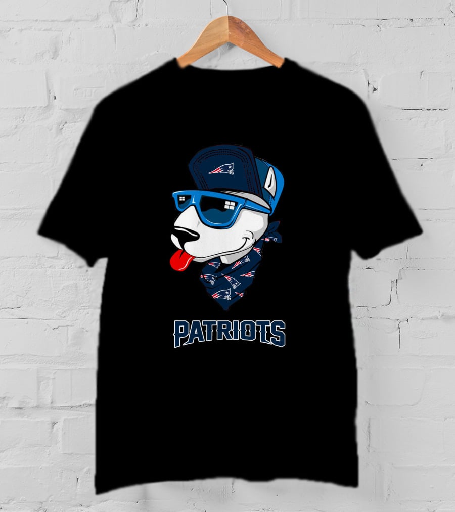 Patriots Bull Terrier Wearing Sunglasses And Cap With Bandana T-Shirt