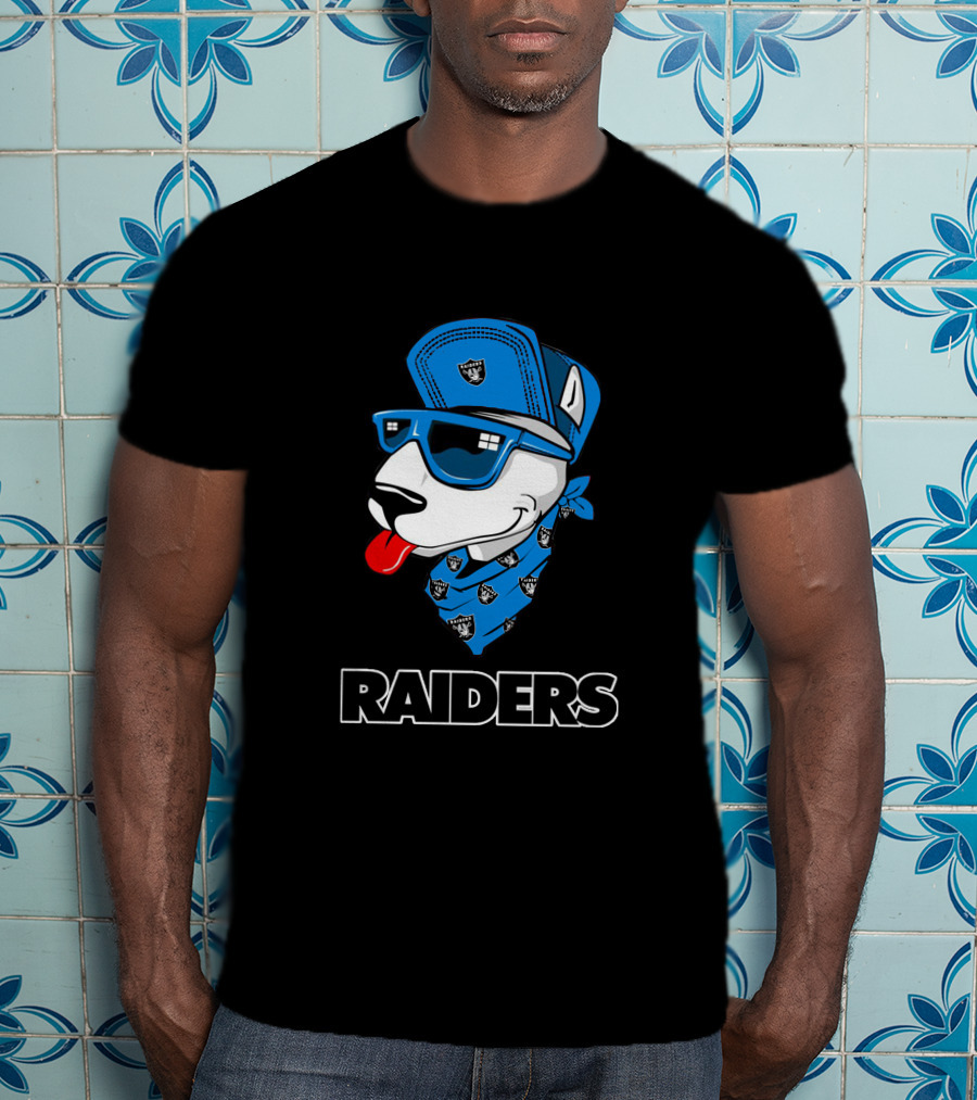 Raiders Bull Terrier Cool Blue Bandana And Cap T-Shirt