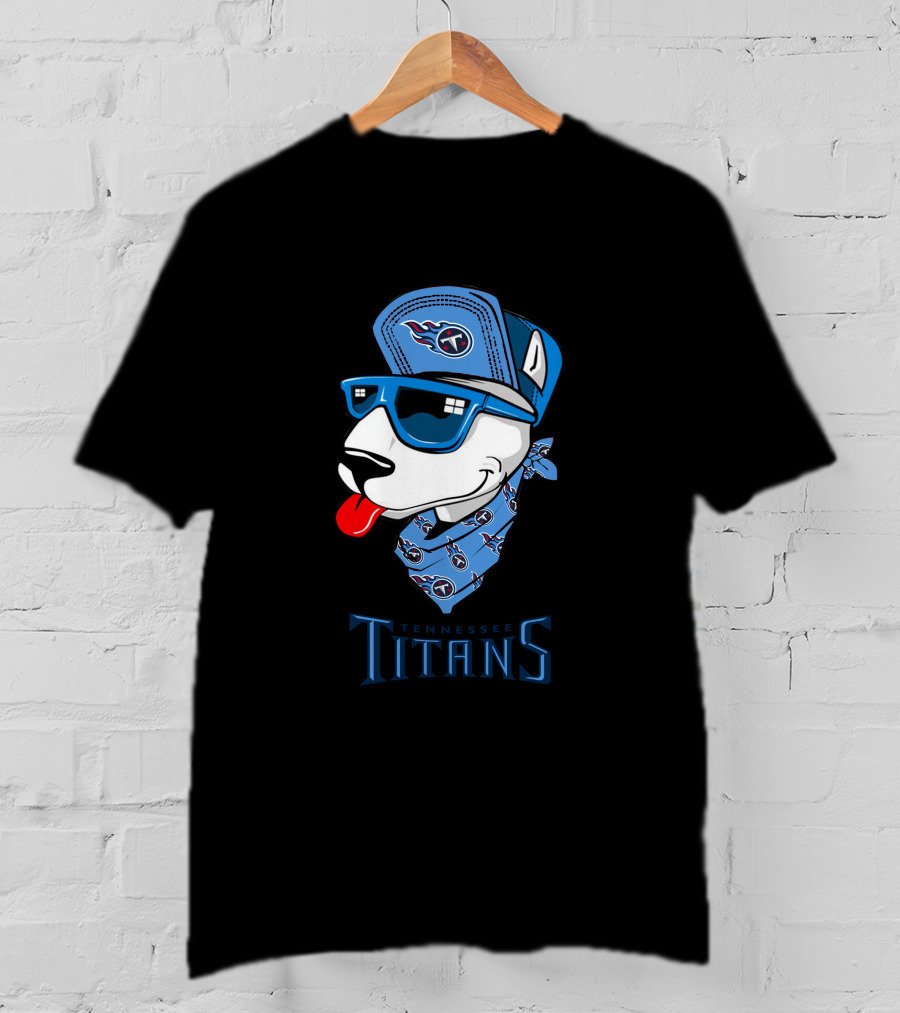 Tennessee Titans Bull Terrier Wearing Cap And Bandana T-Shirt