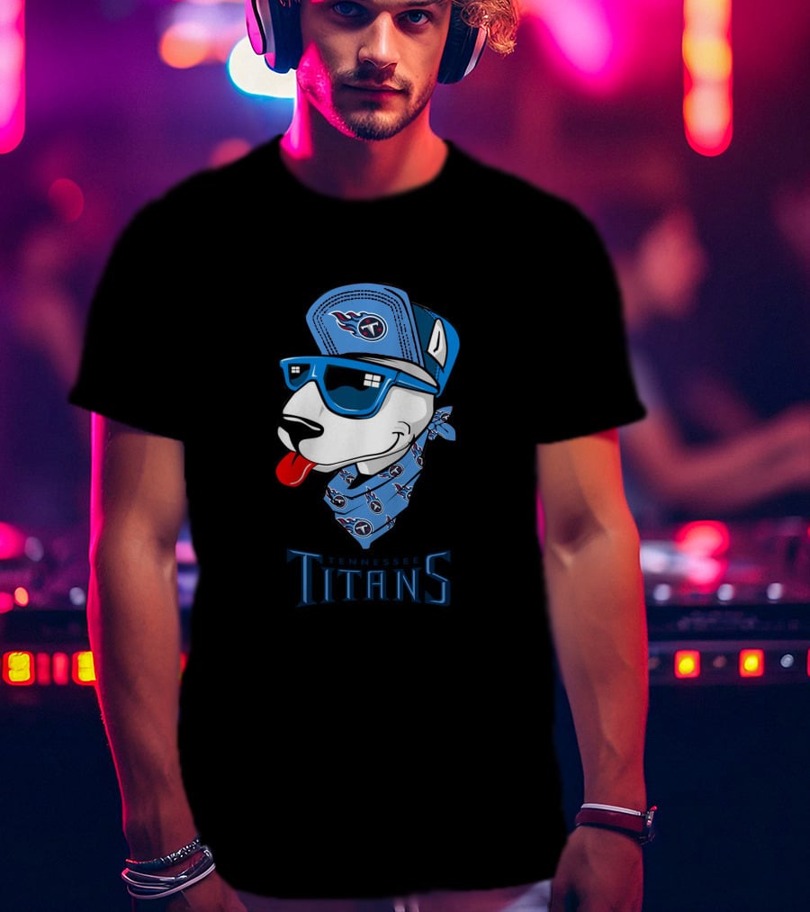 Tennessee Titans Bull Terrier Wearing Cap And Bandana T-Shirt