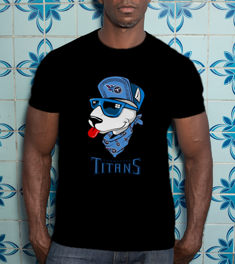 Tennessee Titans Bull Terrier Wearing Cap And Bandana T-Shirt