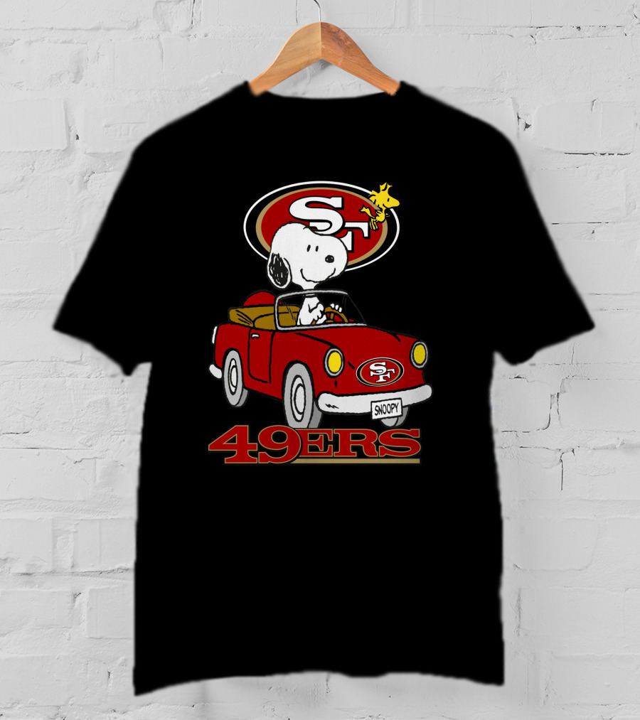 San Francisco 49ers Snoopy Driving Car With Woodstock T-Shirt