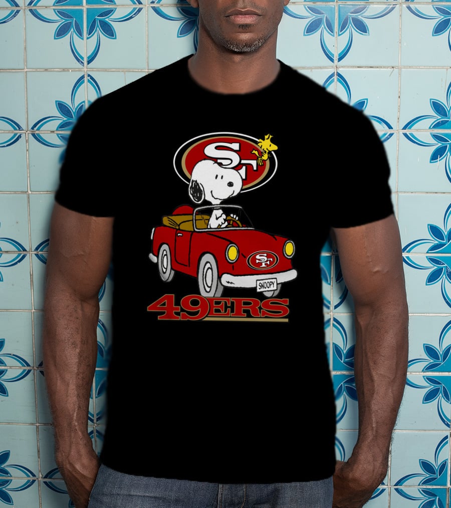 San Francisco 49ers Snoopy Driving Car With Woodstock T-Shirt