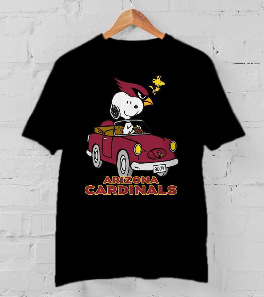 Arizona Cardinals Snoopy Woodstock Driving Adventure T-Shirt