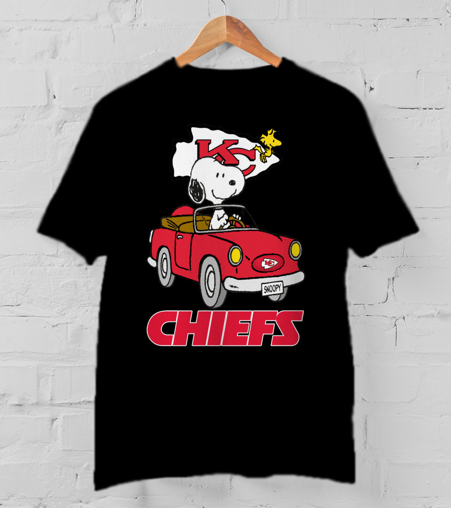 Chiefs Snoopy Driving With KC Flag T-Shirt