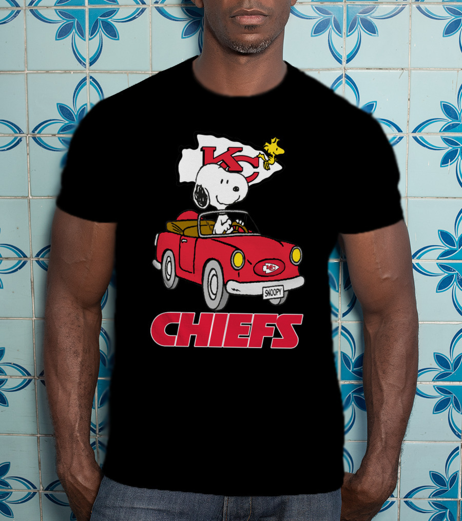 Chiefs Snoopy Driving With KC Flag T-Shirt