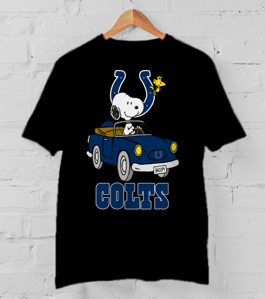Colts Snoopy Woodstock Riding Blue Car T-Shirt