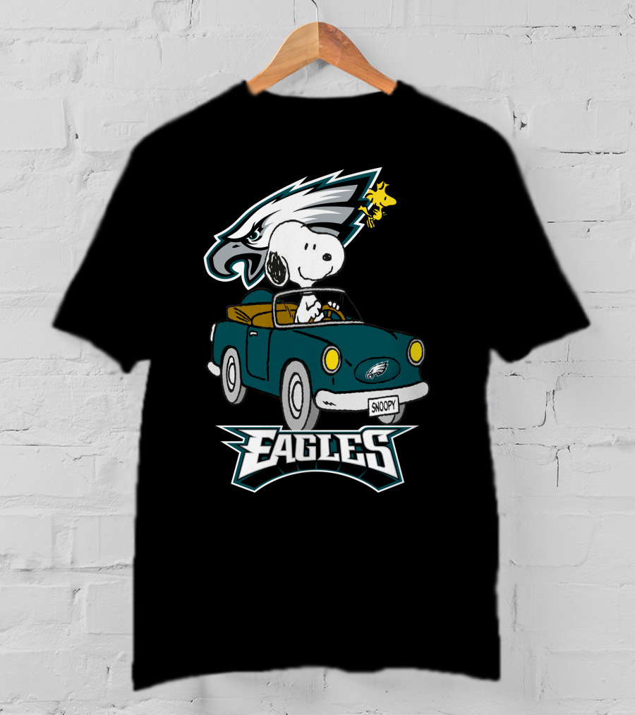 Philadelphia Eagles Snoopy Woodstock Driving Fun T-Shirt