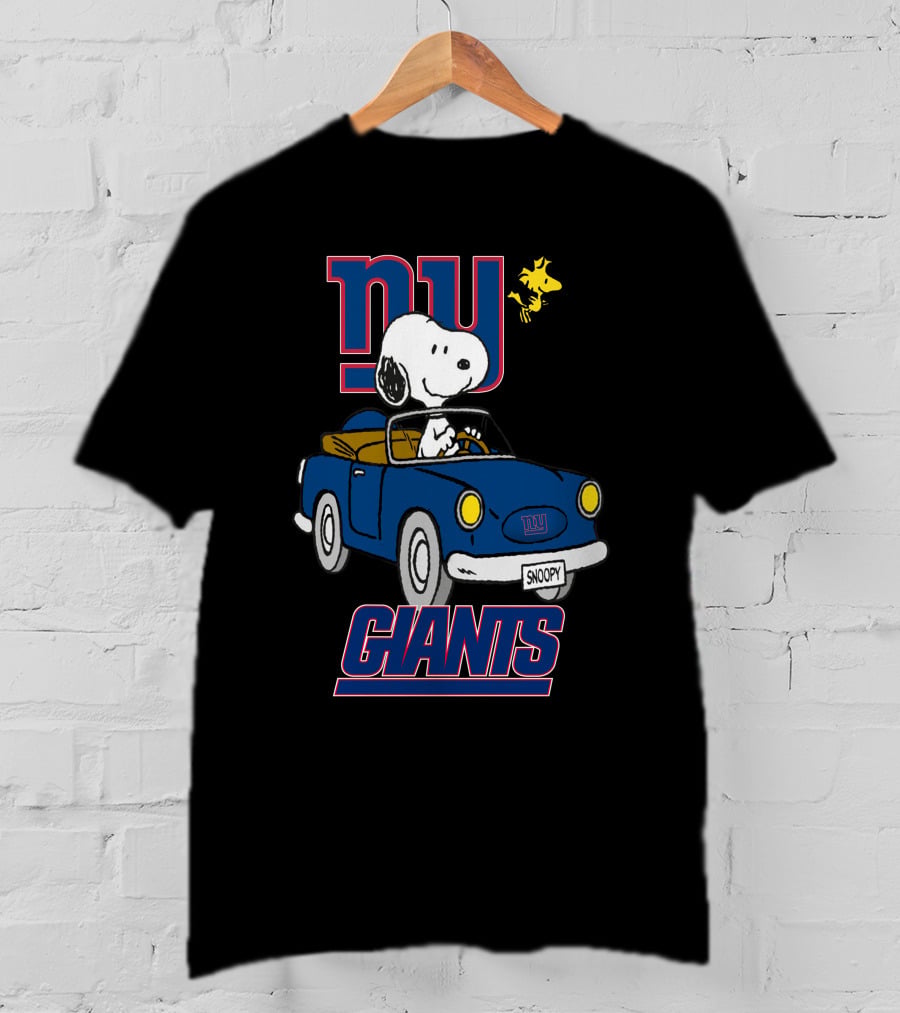 NY Giants Snoopy And Woodstock In Blue Car Ride T-Shirt